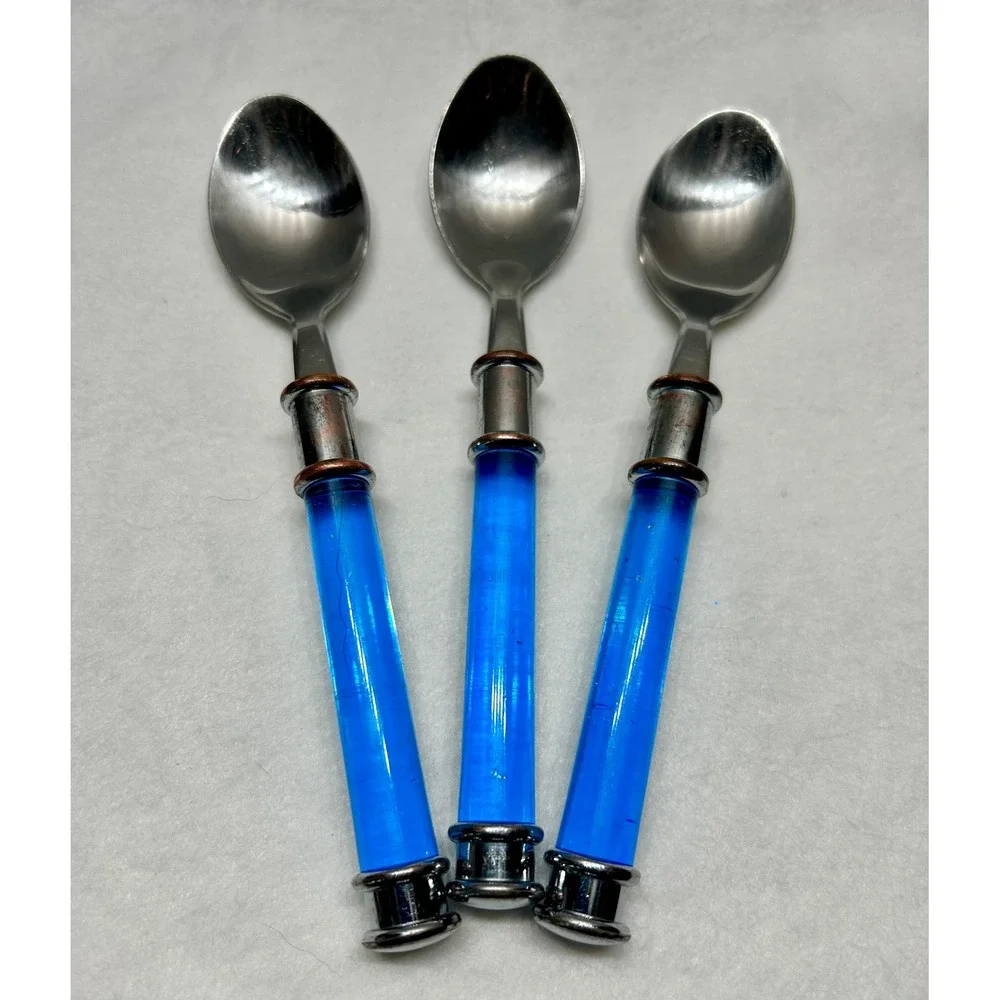 Stainless Steel Flatware 10pc Set Blue Acrylic Handle Knives Spoons Forks China